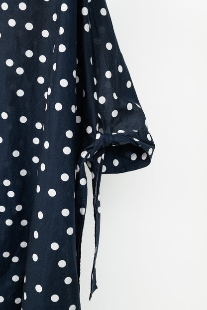 CH Carolina Herrera SS/17 Navy & White Polka-Dot Oversized Tie-Cuff Shirt