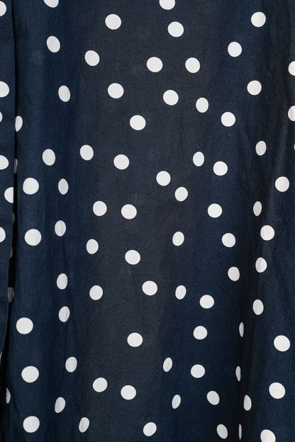 CH Carolina Herrera SS/17 Navy & White Polka-Dot Oversized Tie-Cuff Shirt