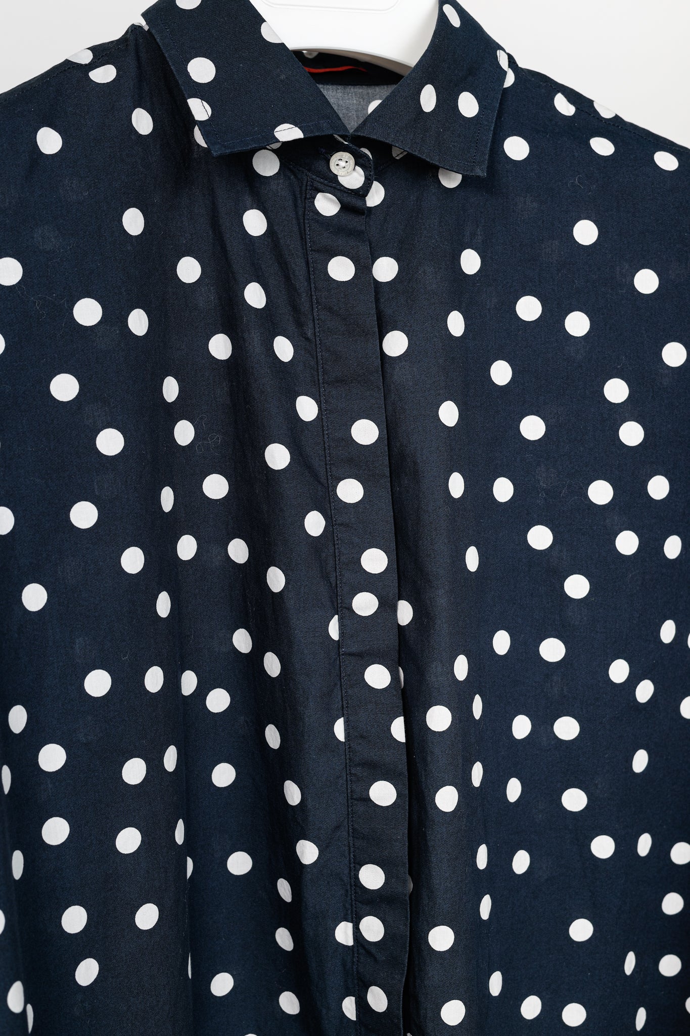 CH Carolina Herrera SS/17 Navy & White Polka-Dot Oversized Tie-Cuff Shirt