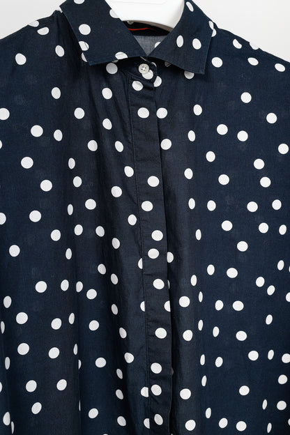 CH Carolina Herrera SS/17 Navy & White Polka-Dot Oversized Tie-Cuff Shirt