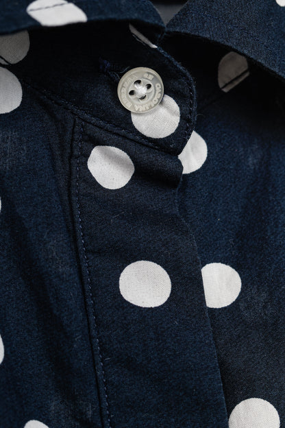 CH Carolina Herrera SS/17 Navy & White Polka-Dot Oversized Tie-Cuff Shirt