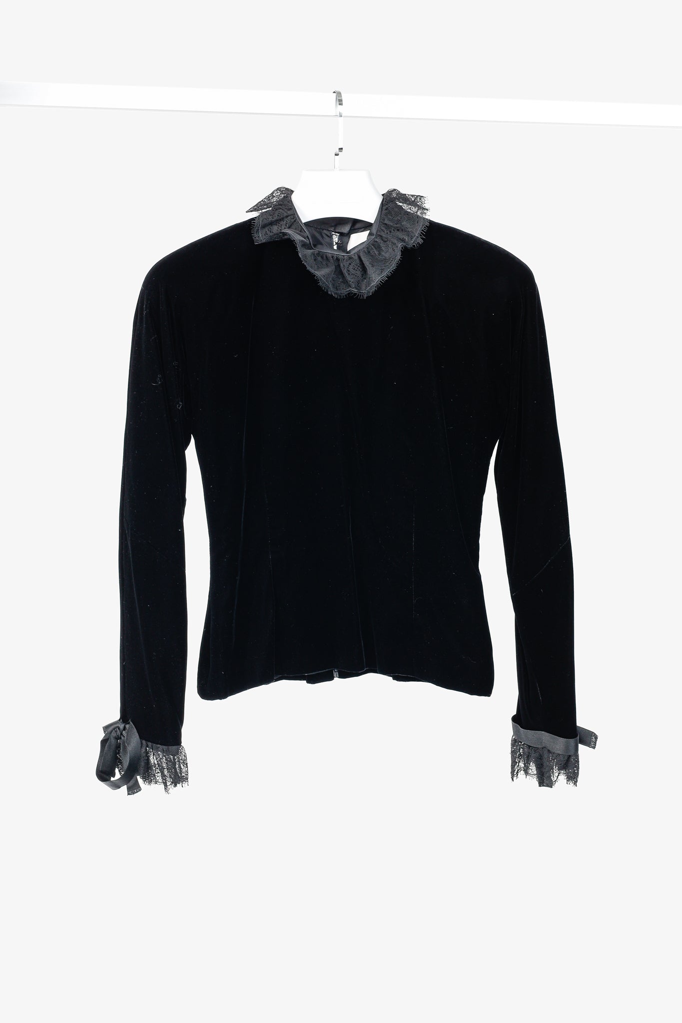 Carolyne Roehm Vintage Black Velvet Lace-Trim Top