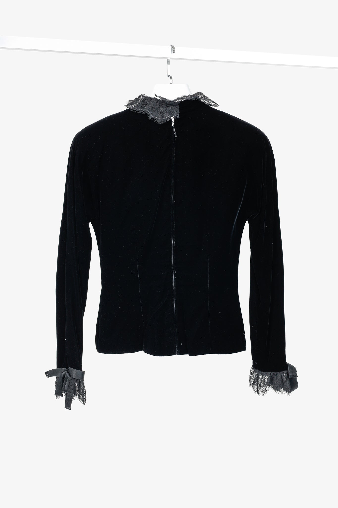 Carolyne Roehm Vintage Black Velvet Lace-Trim Top