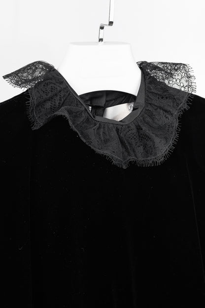 Carolyne Roehm Vintage Black Velvet Lace-Trim Top