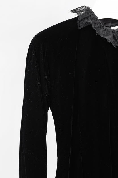 Carolyne Roehm Vintage Black Velvet Lace-Trim Top