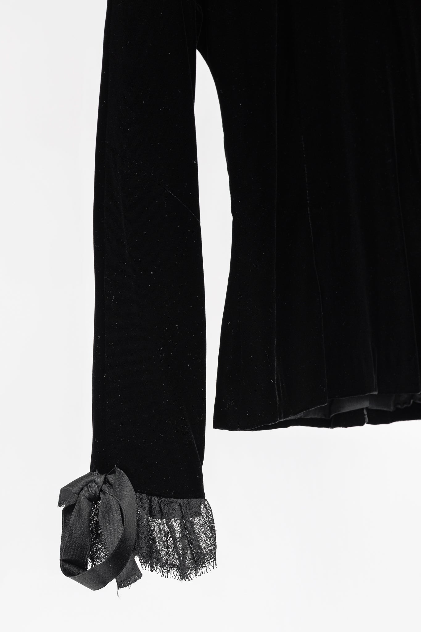 Carolyne Roehm Vintage Black Velvet Lace-Trim Top