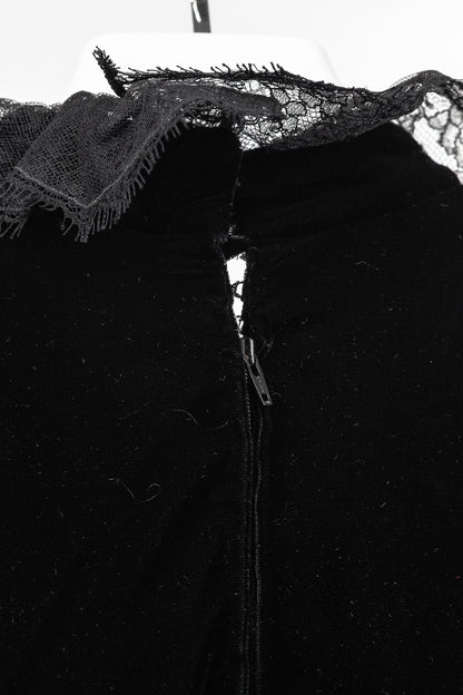 Carolyne Roehm Vintage Black Velvet Lace-Trim Top