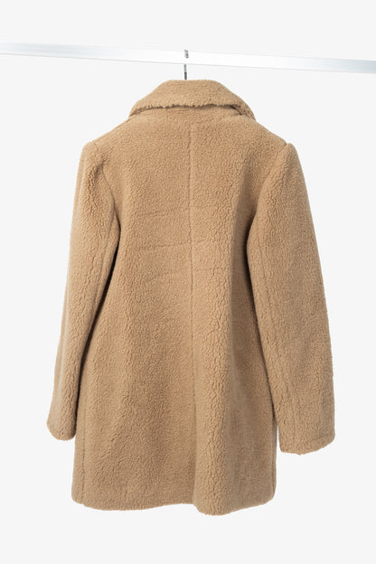 Carven PF15 Camel Alpaca Shearling Double-Breasted Coat