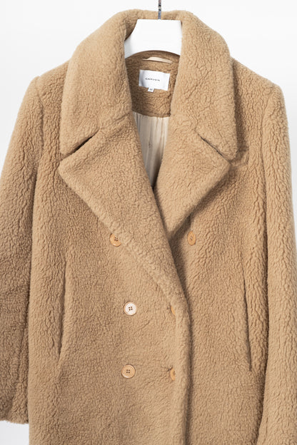 Carven PF15 Camel Alpaca Shearling Double-Breasted Coat