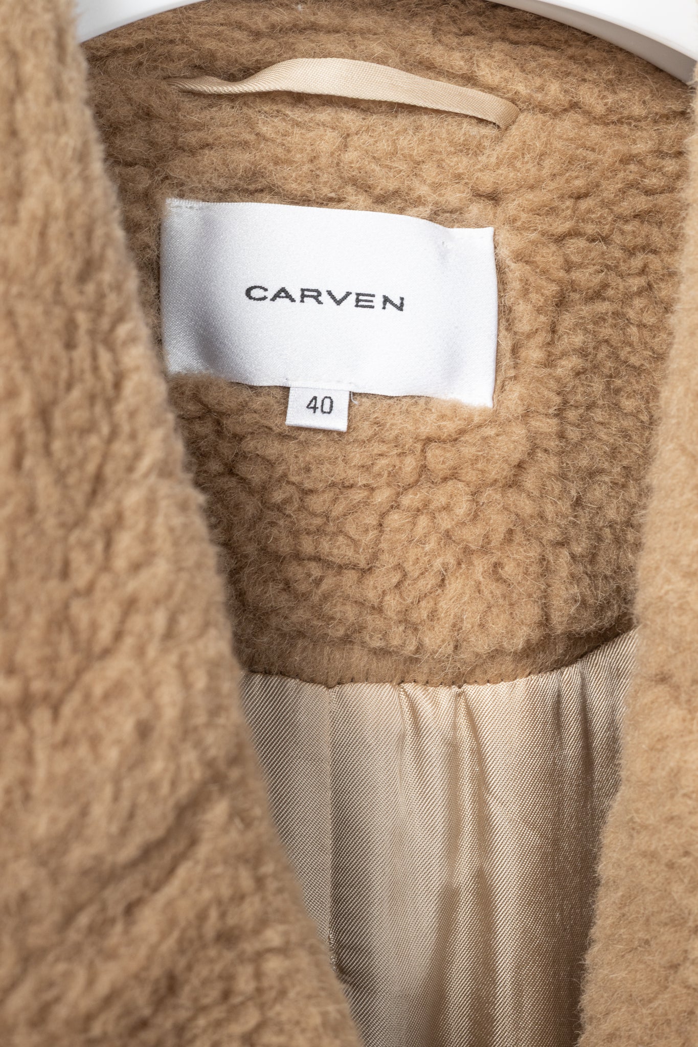 Carven PF15 Camel Alpaca Shearling Double-Breasted Coat
