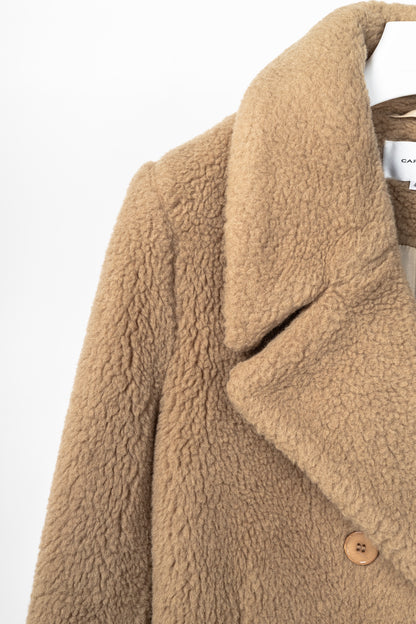 Carven PF15 Camel Alpaca Shearling Double-Breasted Coat