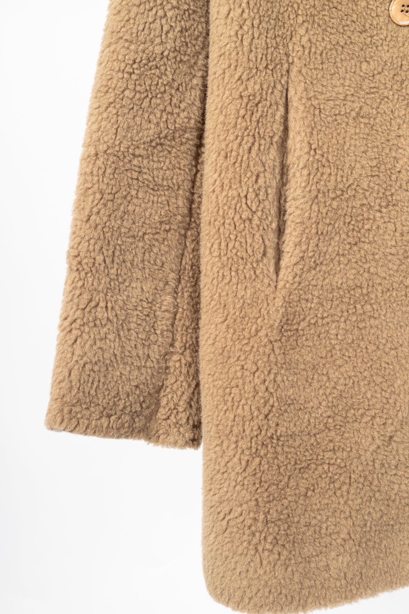 Carven PF15 Camel Alpaca Shearling Double-Breasted Coat