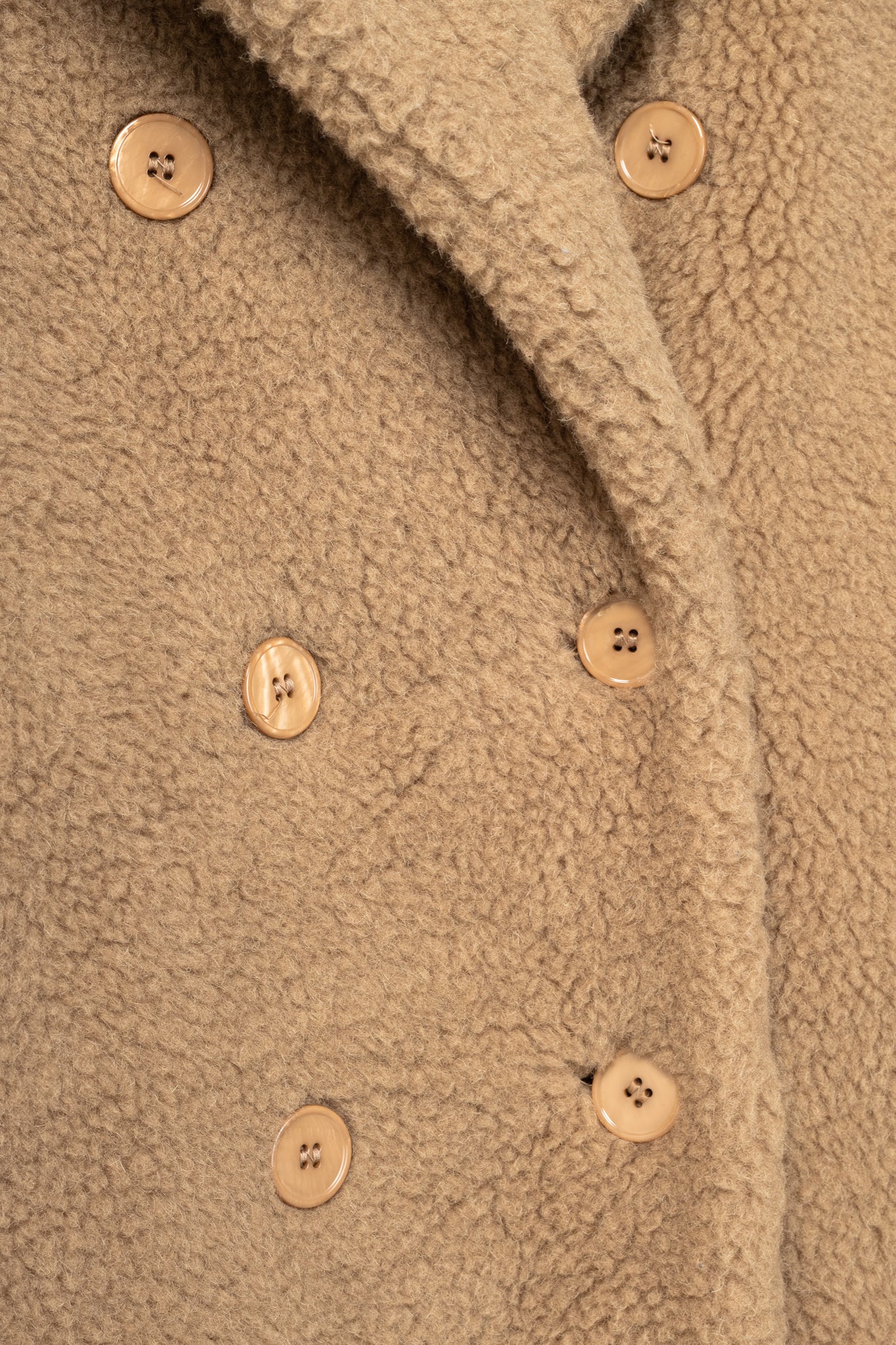Carven PF15 Camel Alpaca Shearling Double-Breasted Coat