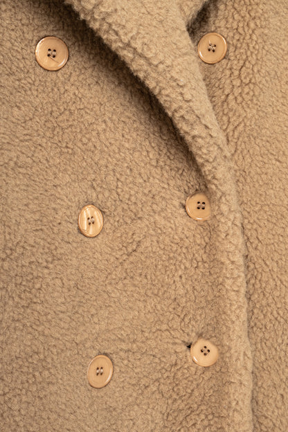 Carven PF15 Camel Alpaca Shearling Double-Breasted Coat