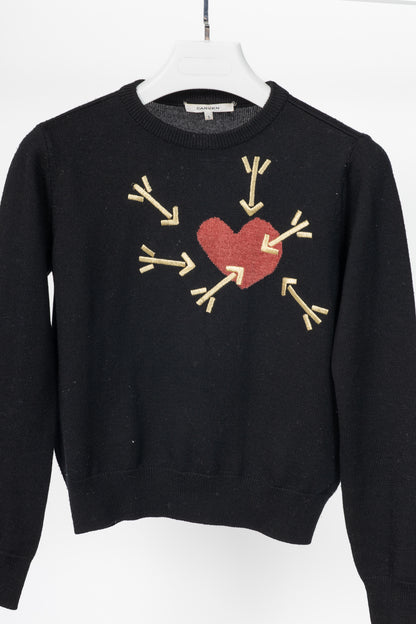 Carven AW14 Black Wool Embroidered Arrow Heart Sweater