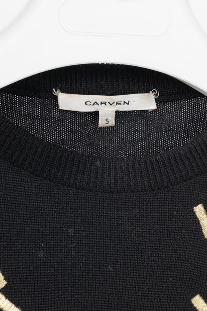 Carven AW14 Black Wool Embroidered Arrow Heart Sweater