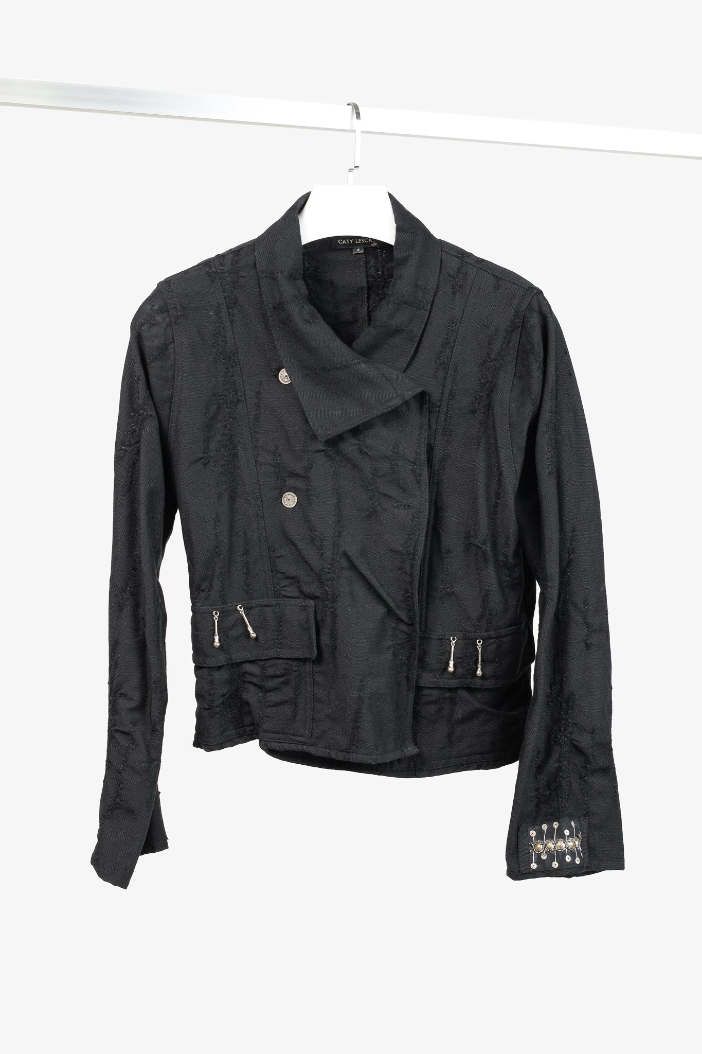 Caty Lesca Black Textured Wool & Cotton Metal-Accent Jacket