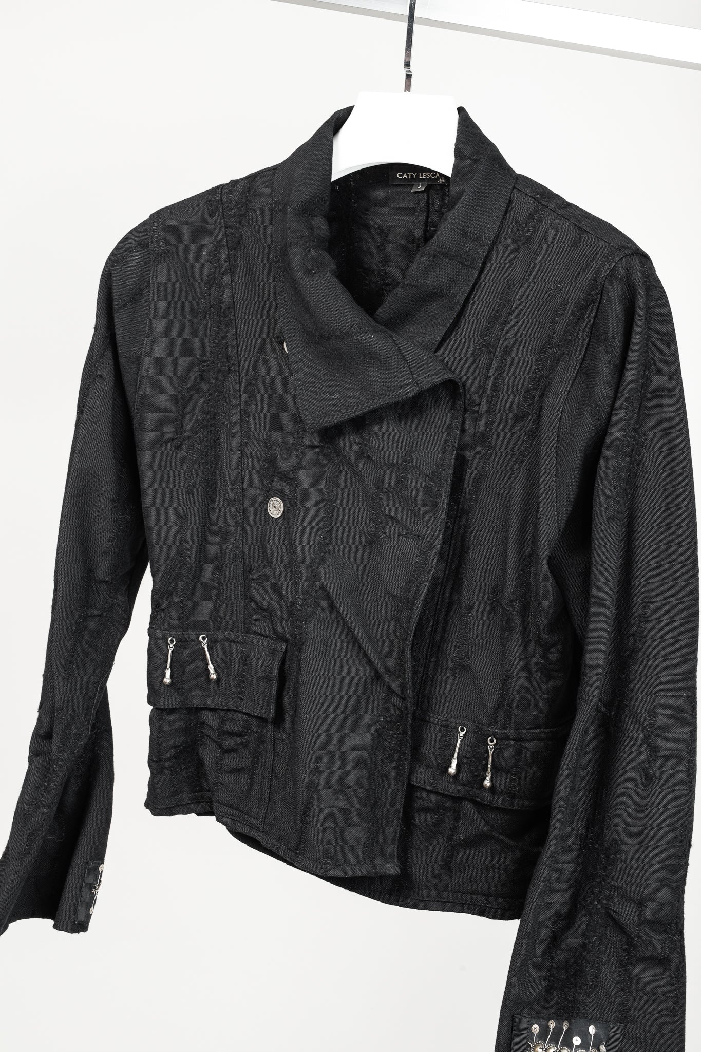 Caty Lesca Black Textured Wool & Cotton Metal-Accent Jacket