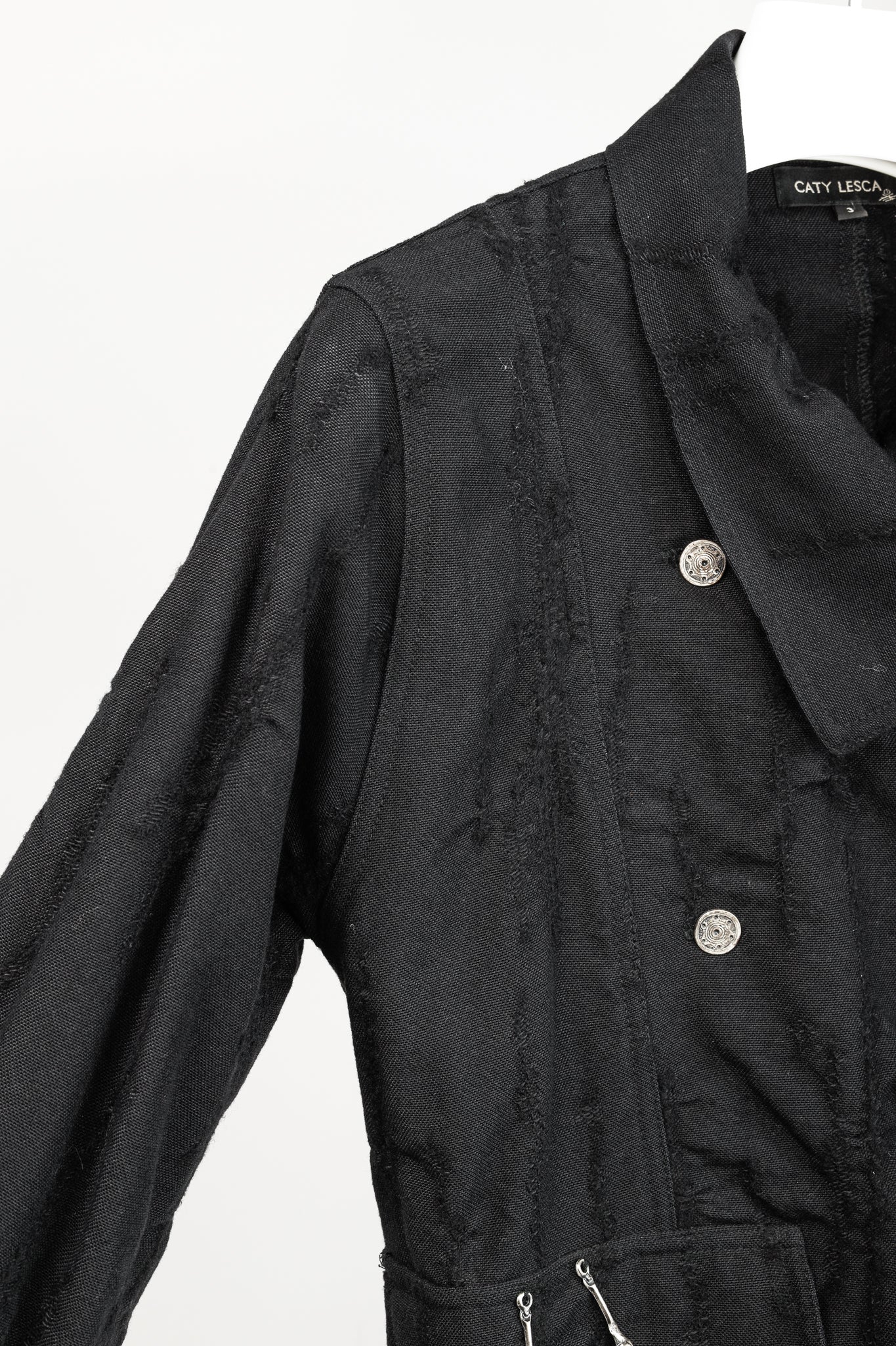 Caty Lesca Black Textured Wool & Cotton Metal-Accent Jacket