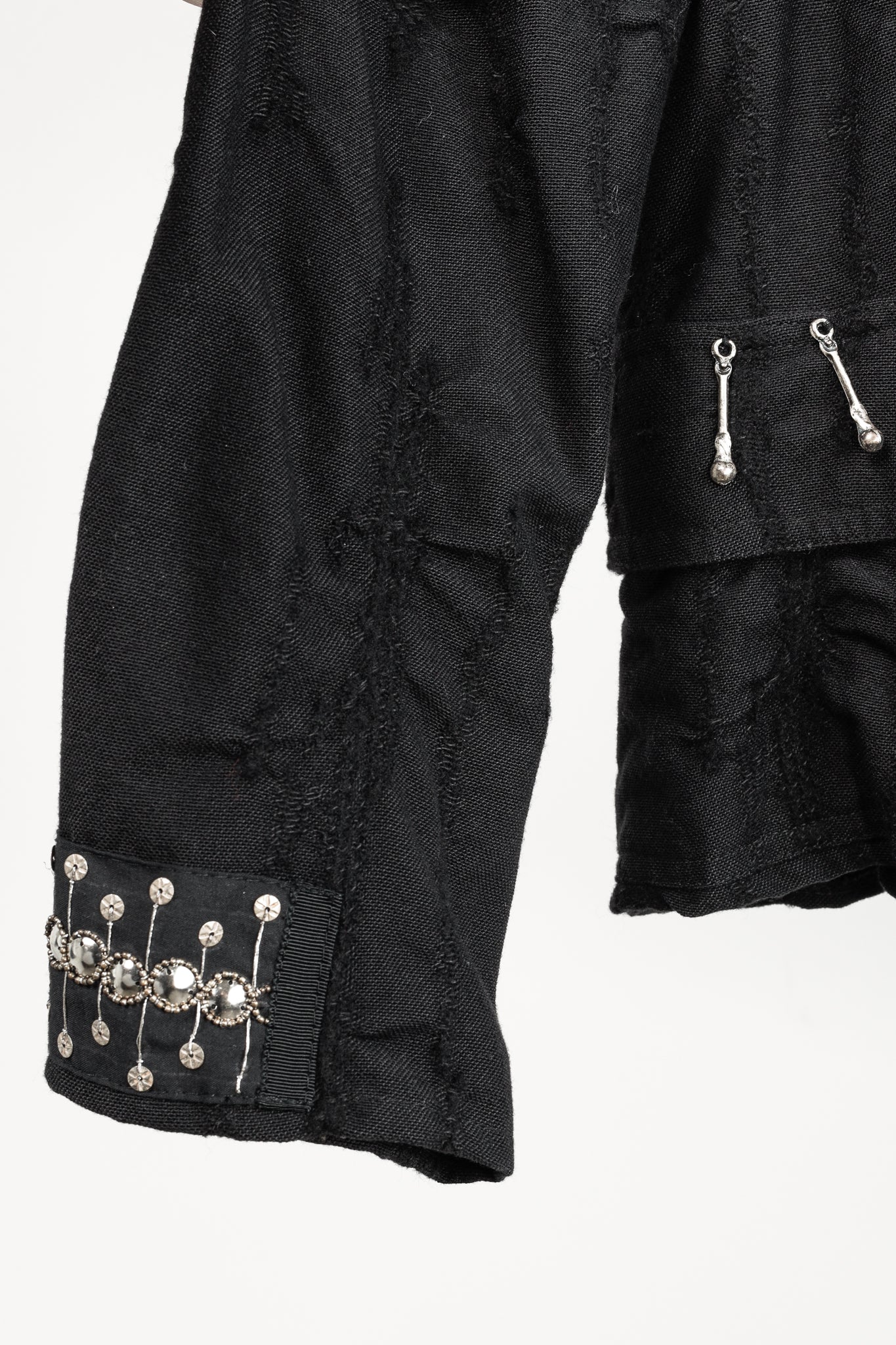 Caty Lesca Black Textured Wool & Cotton Metal-Accent Jacket