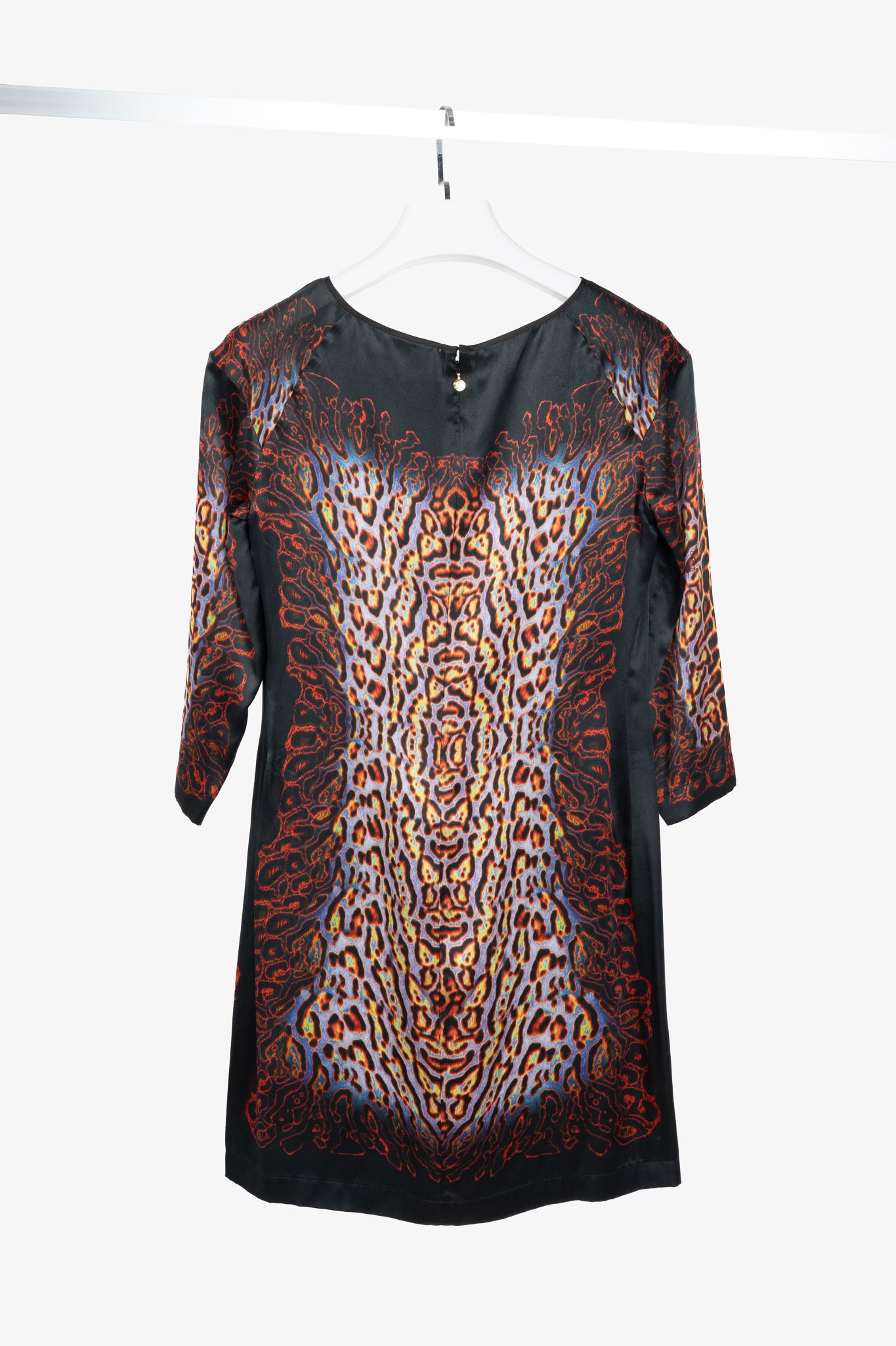 Just Cavalli Black-Multi Leopard Silk-Satin Mini Dress