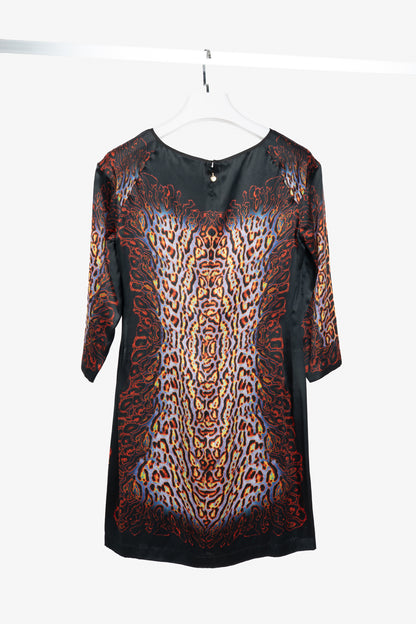 Just Cavalli Black-Multi Leopard Silk-Satin Mini Dress