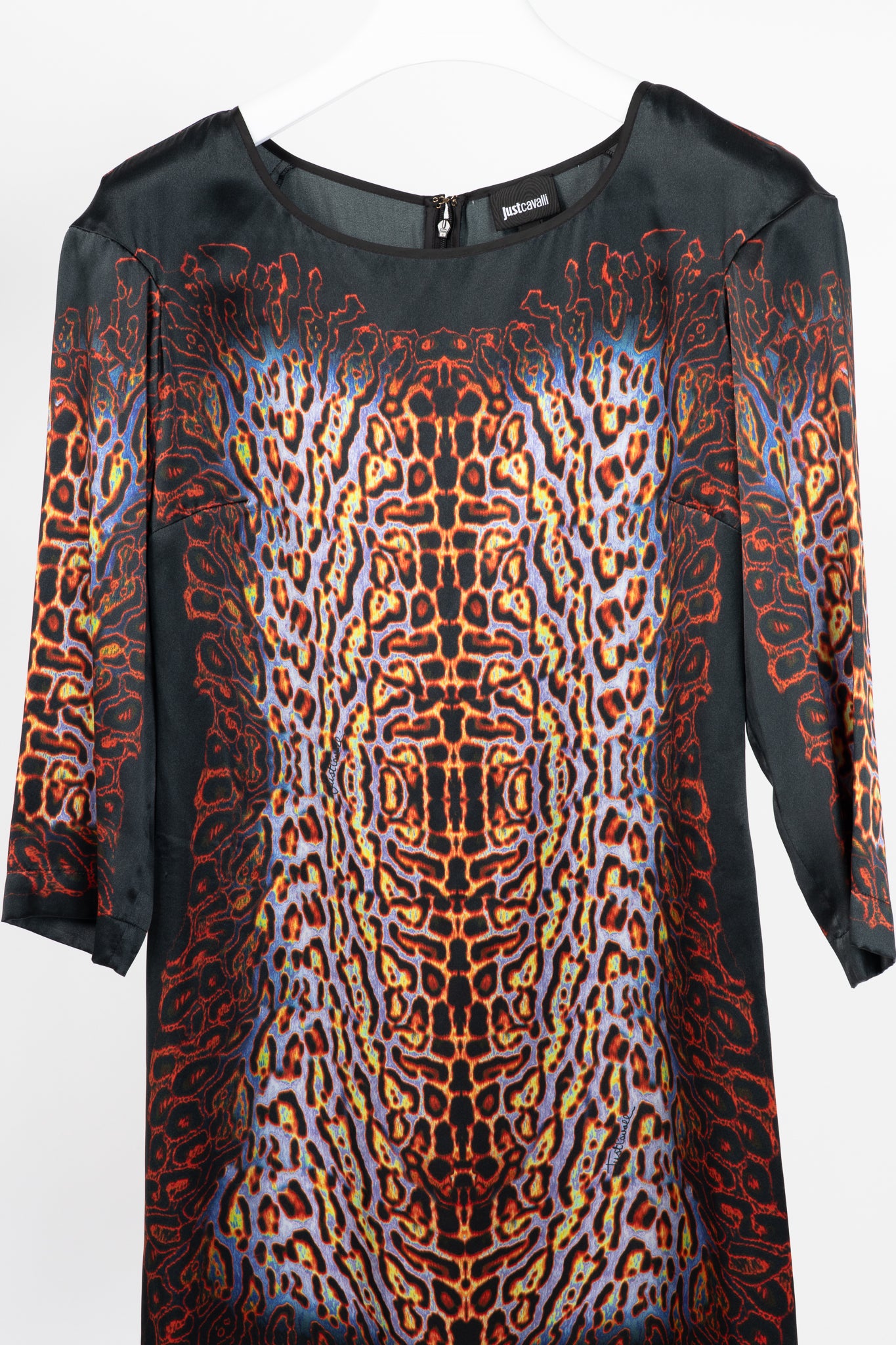 Just Cavalli Black-Multi Leopard Silk-Satin Mini Dress