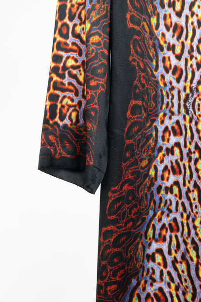 Just Cavalli Black-Multi Leopard Silk-Satin Mini Dress