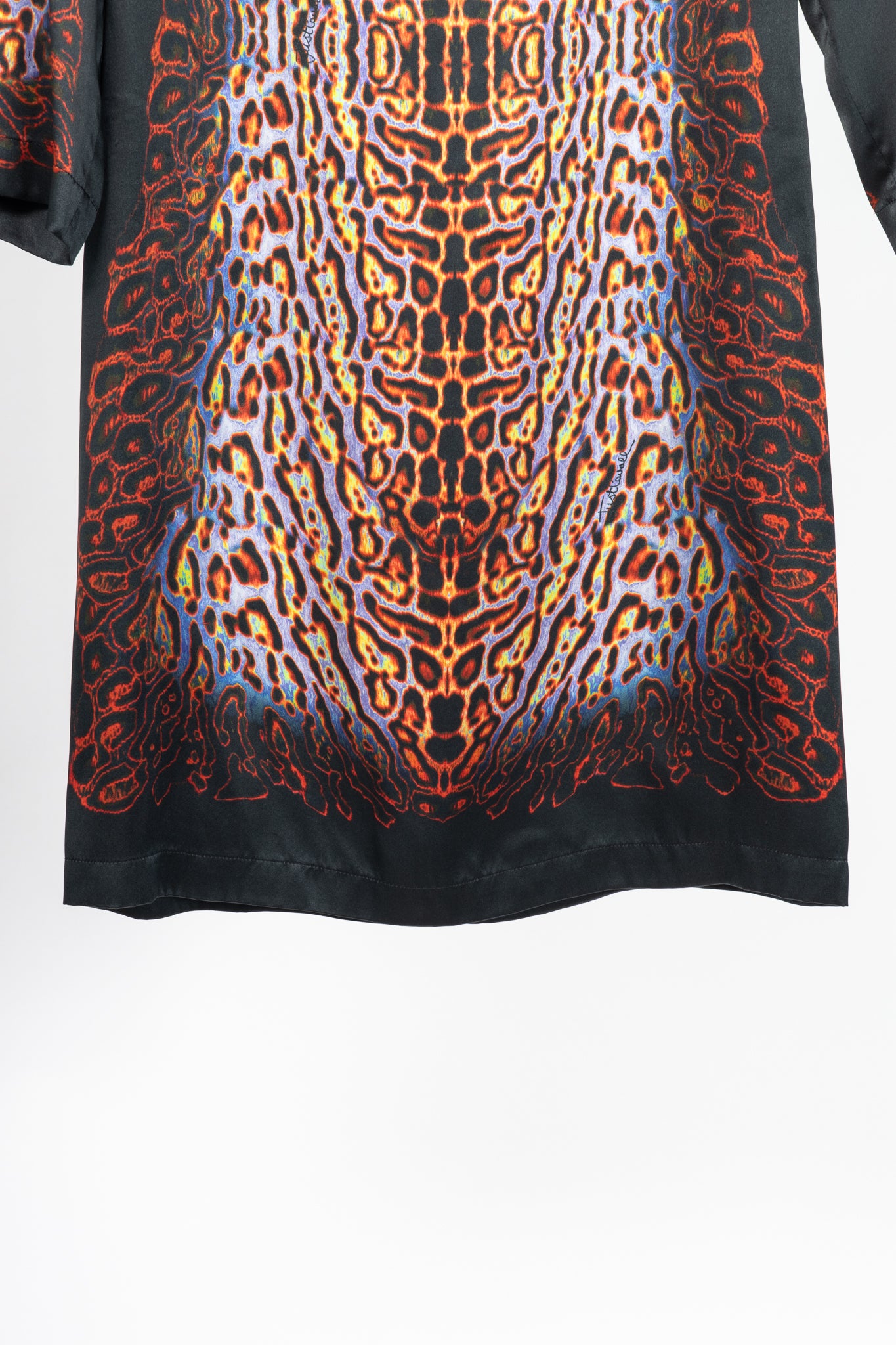 Just Cavalli Black-Multi Leopard Silk-Satin Mini Dress