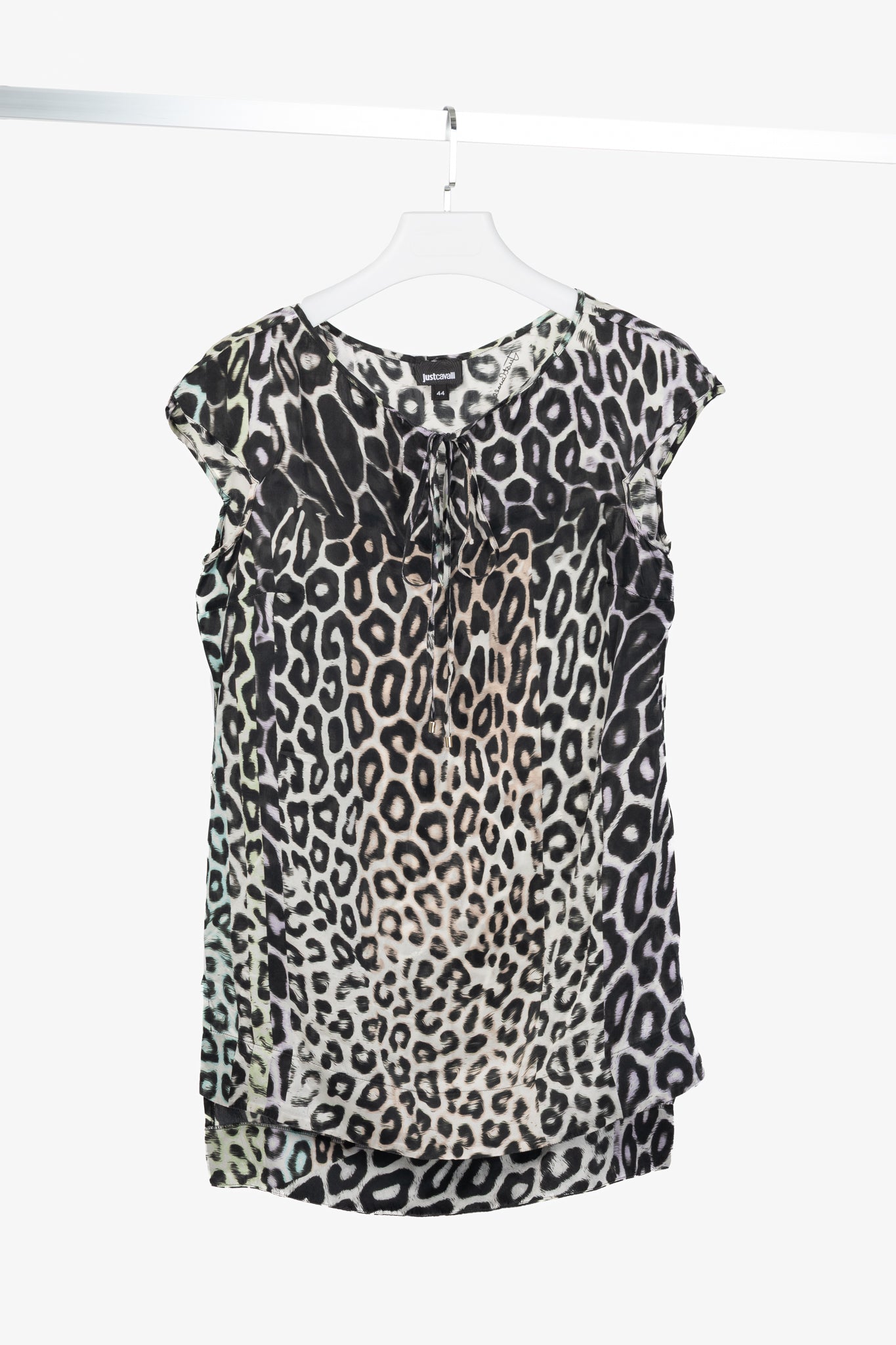 Just Cavalli Light-Grey-Multi Leopard Silk-Satin Tunic