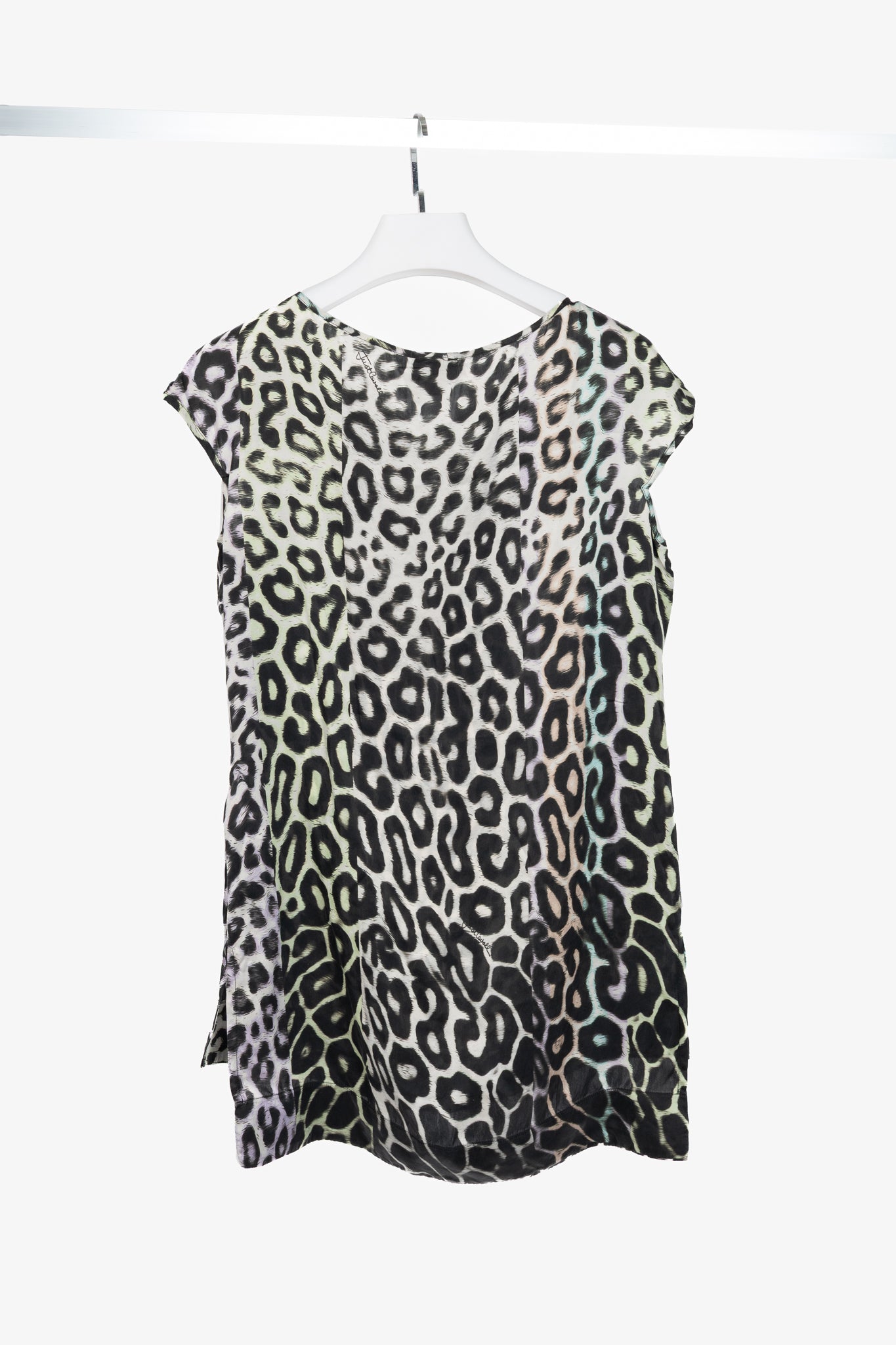 Just Cavalli Light-Grey-Multi Leopard Silk-Satin Tunic
