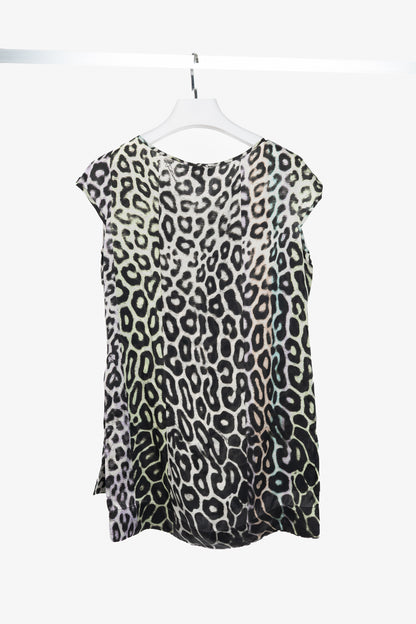 Just Cavalli Light-Grey-Multi Leopard Silk-Satin Tunic