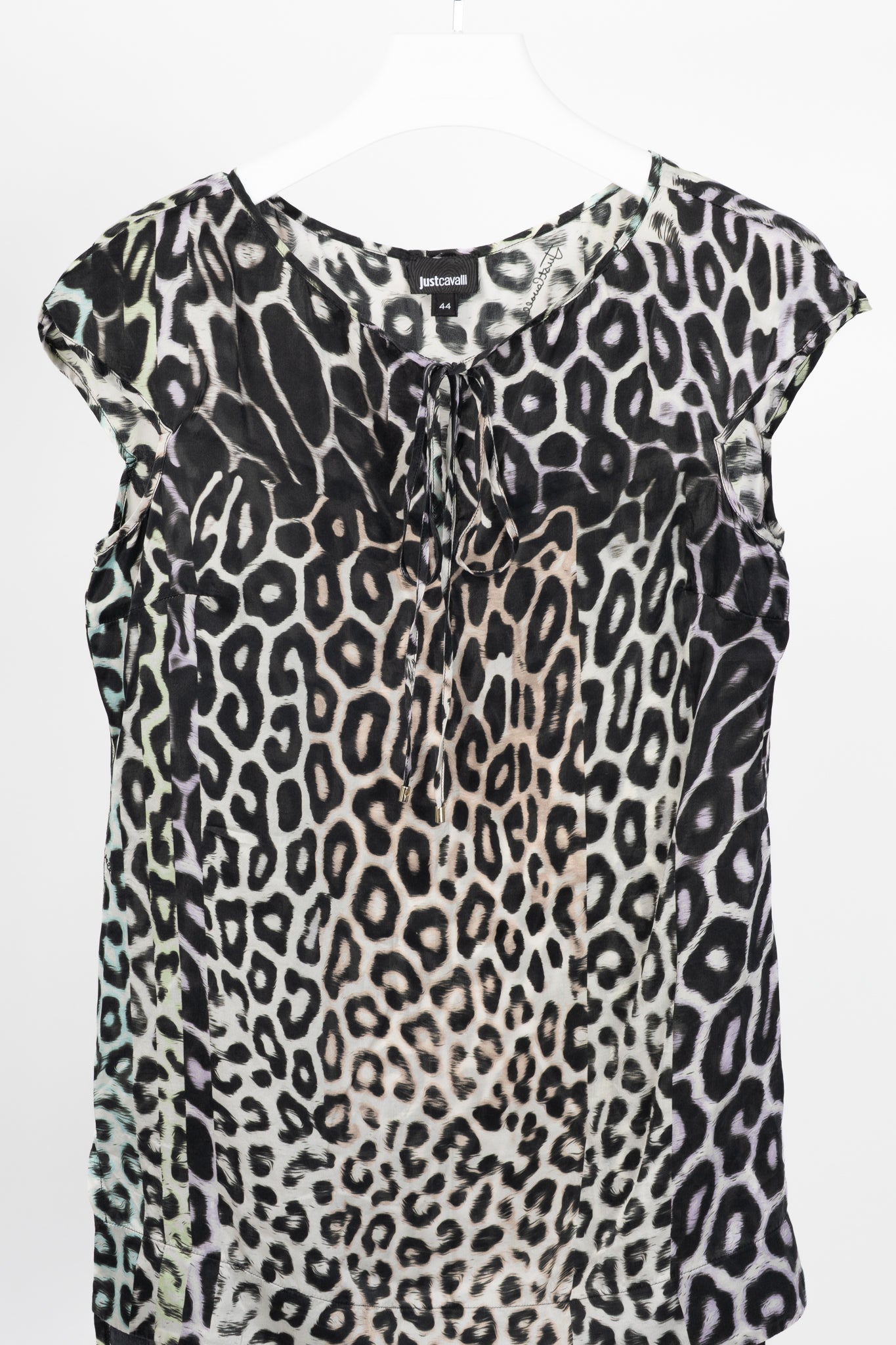 Just Cavalli Light-Grey-Multi Leopard Silk-Satin Tunic
