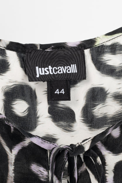 Just Cavalli Light-Grey-Multi Leopard Silk-Satin Tunic