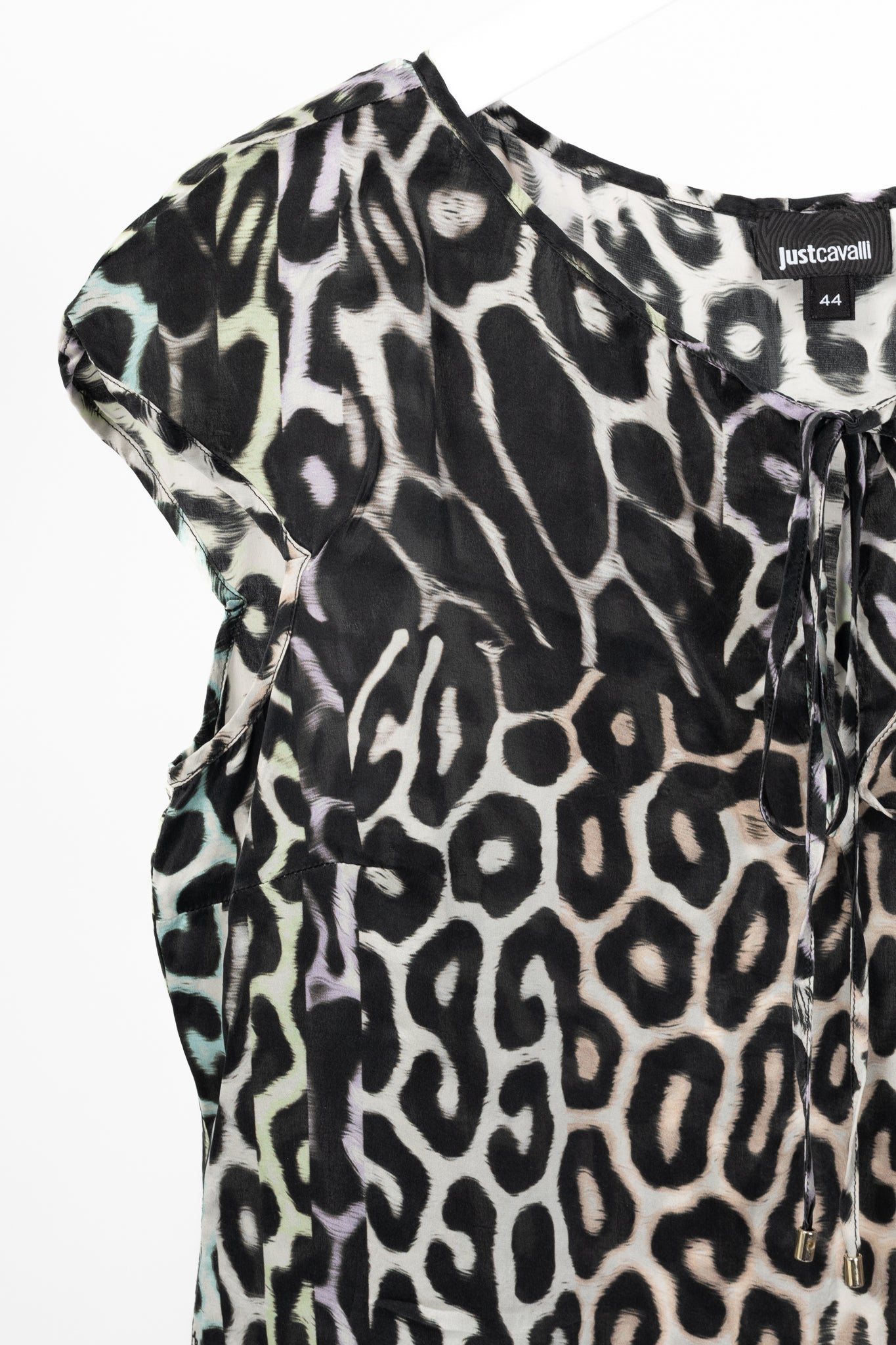 Just Cavalli Light-Grey-Multi Leopard Silk-Satin Tunic