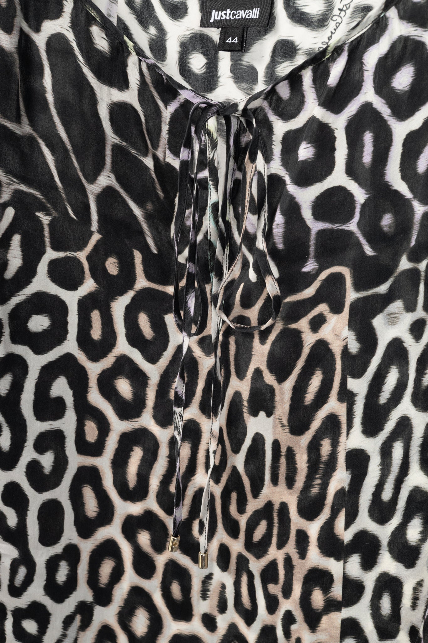 Just Cavalli Light-Grey-Multi Leopard Silk-Satin Tunic