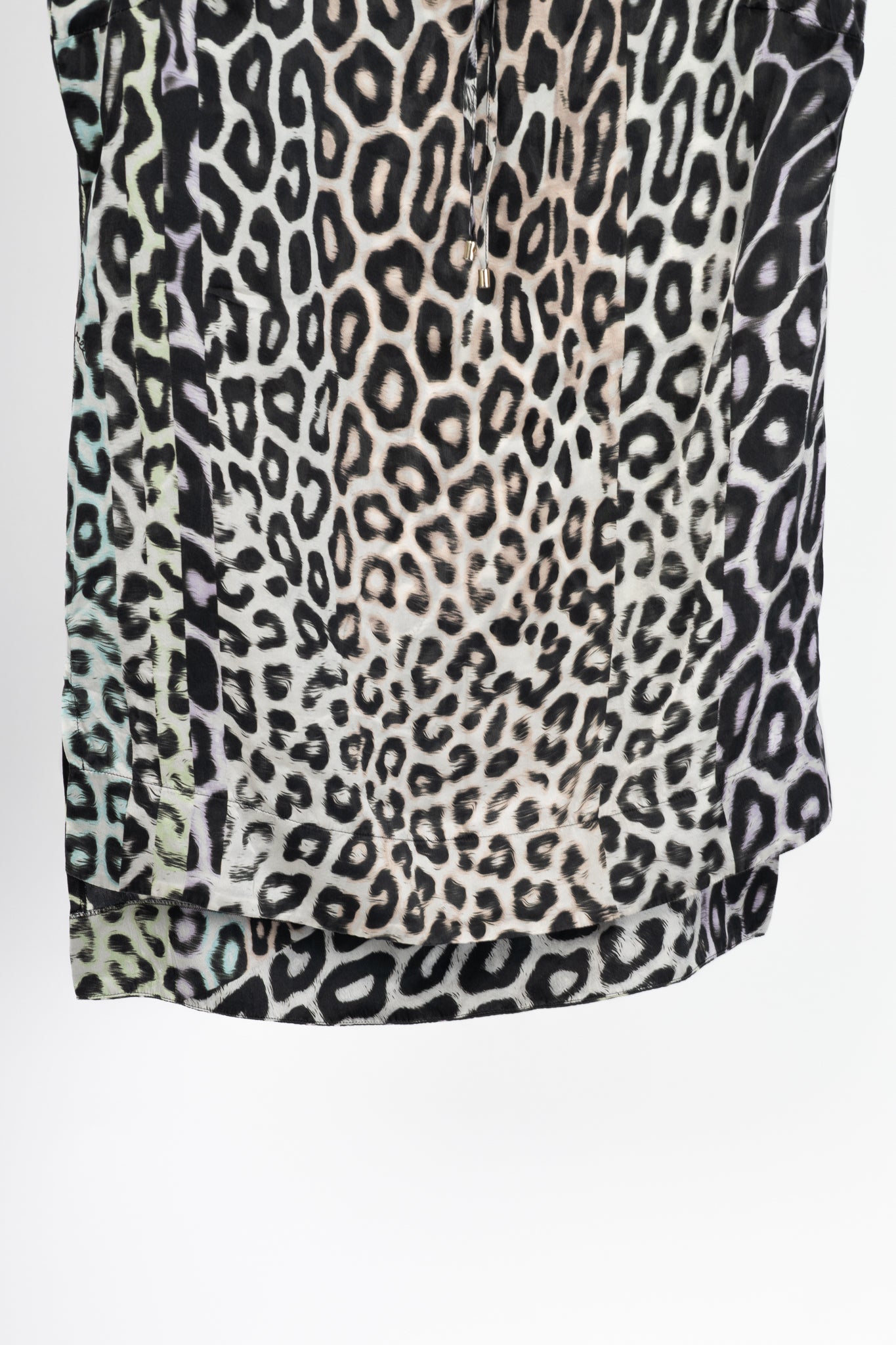 Just Cavalli Light-Grey-Multi Leopard Silk-Satin Tunic