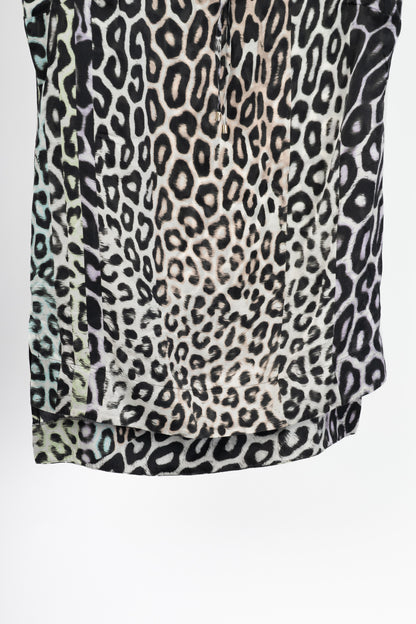 Just Cavalli Light-Grey-Multi Leopard Silk-Satin Tunic