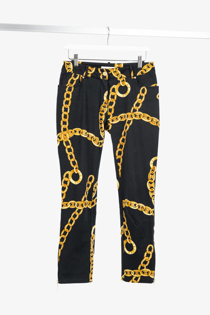Celine SS/04 Black Chain-Motif Cotton Twill Skinny Pants