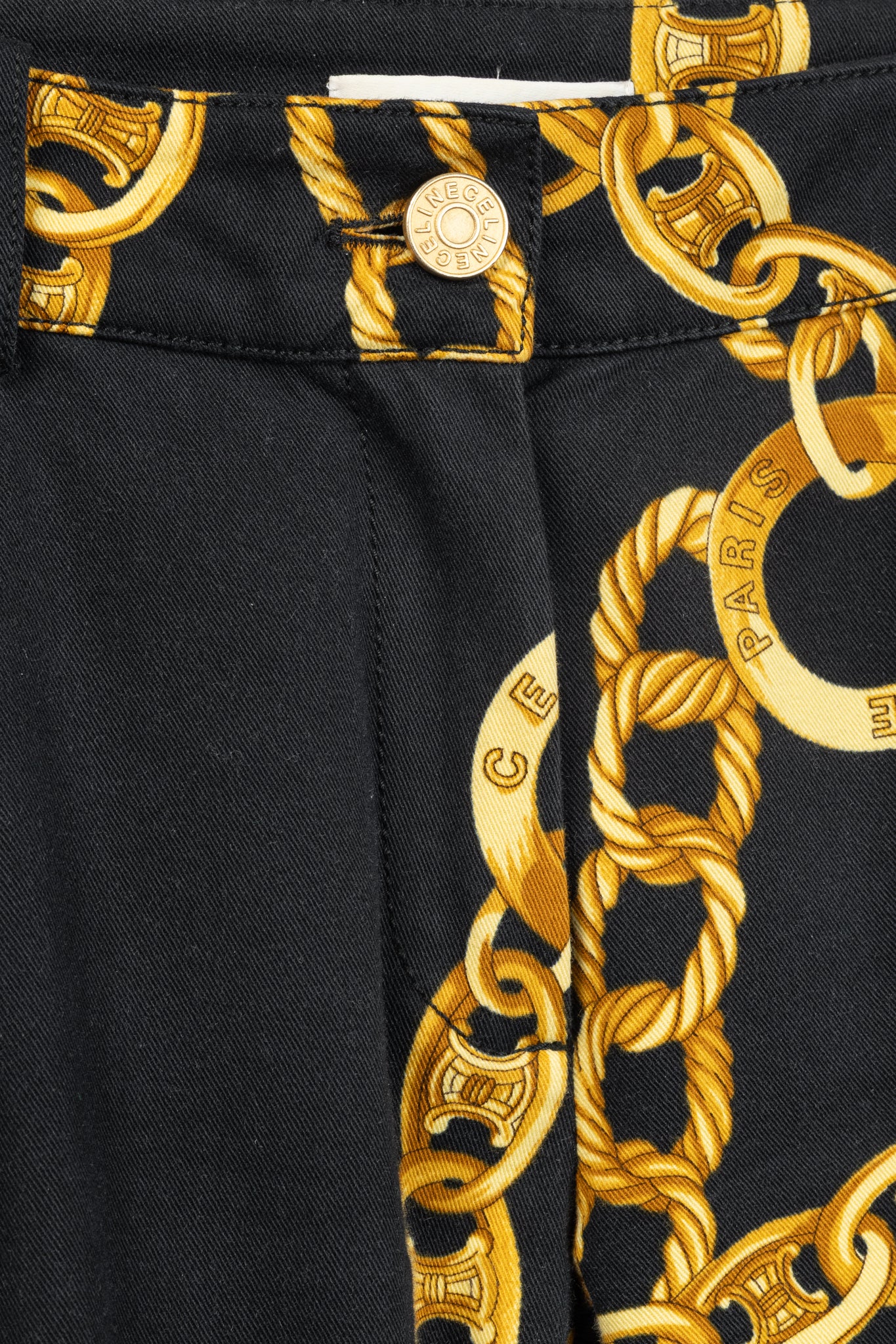 Celine SS/04 Black Chain-Motif Cotton Twill Skinny Pants