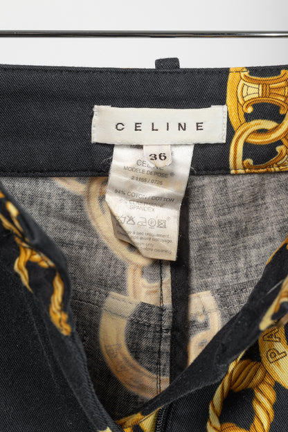 Celine SS/04 Black Chain-Motif Cotton Twill Skinny Pants