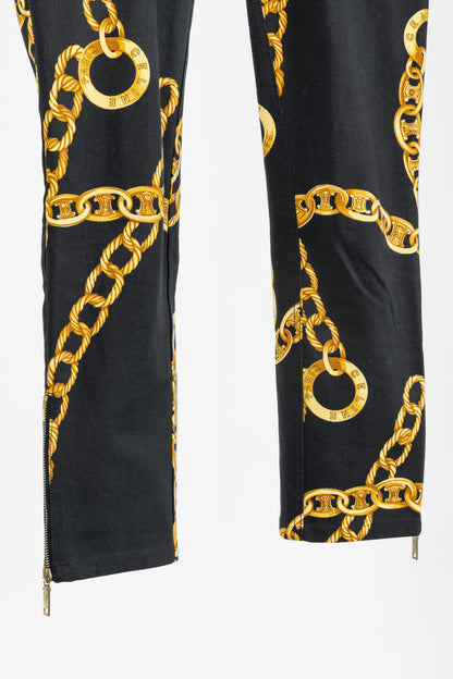 Celine SS/04 Black Chain-Motif Cotton Twill Skinny Pants