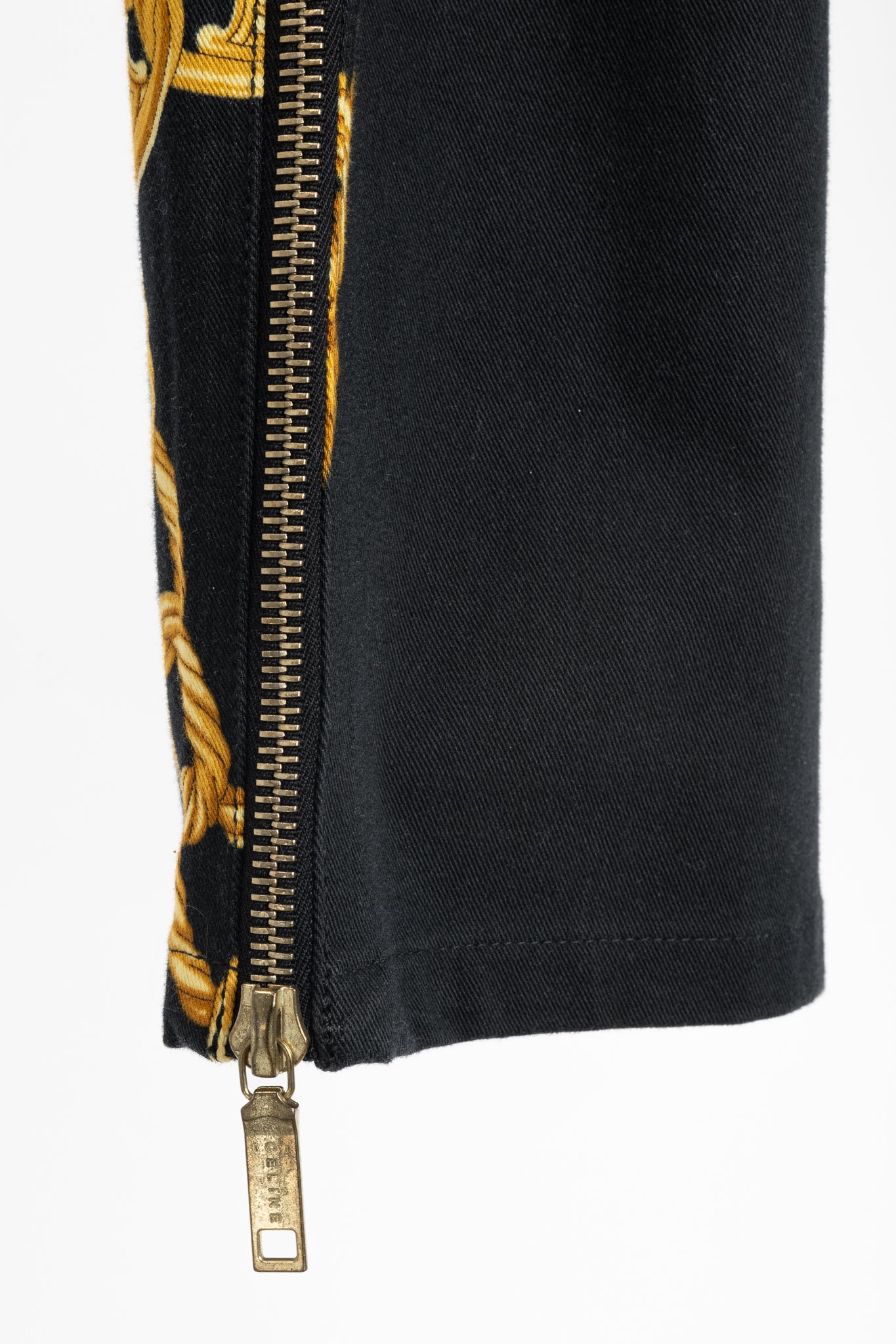 Celine SS/04 Black Chain-Motif Cotton Twill Skinny Pants