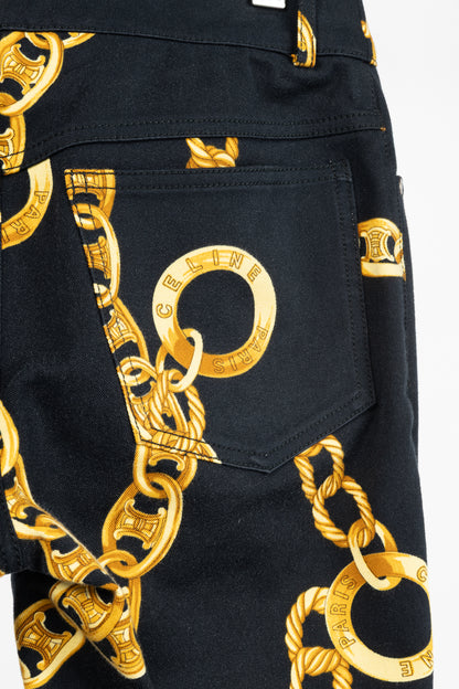 Celine SS/04 Black Chain-Motif Cotton Twill Skinny Pants