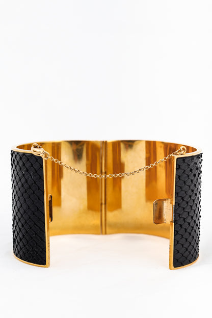 Celine Black Snakeskin Wide Cuff