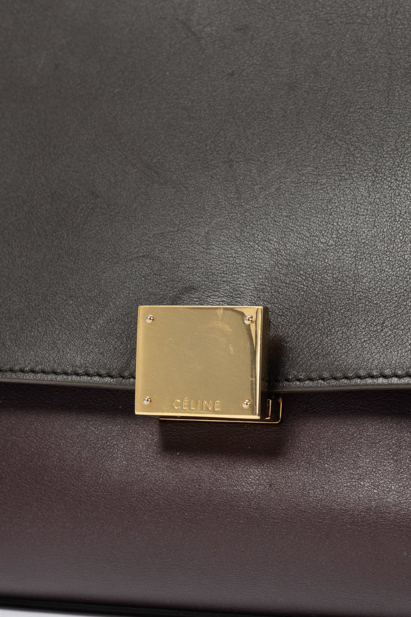 Celine Trapeze Medium Brown, Burgundy & Grey Leather & Suede Tote