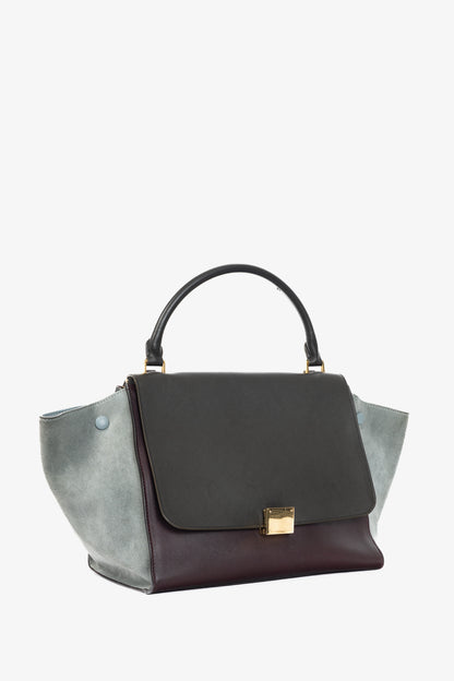Celine Trapeze Medium Brown, Burgundy & Grey Leather & Suede Tote