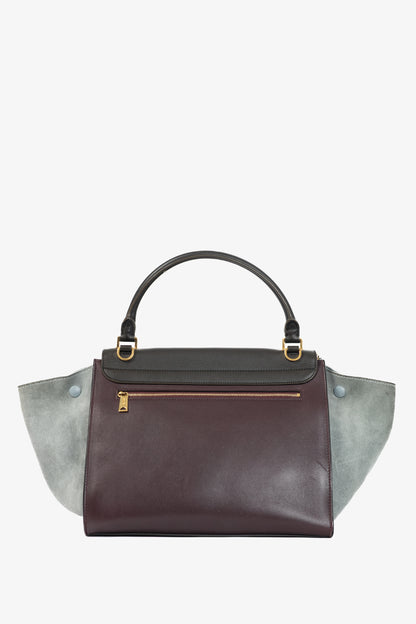 Celine Trapeze Medium Brown, Burgundy & Grey Leather & Suede Tote
