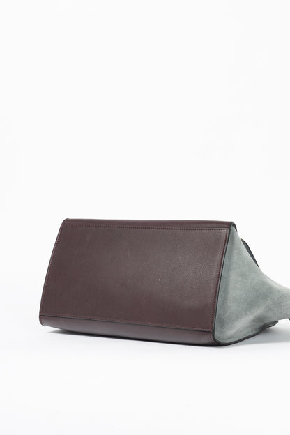 Celine Trapeze Medium Brown, Burgundy & Grey Leather & Suede Tote