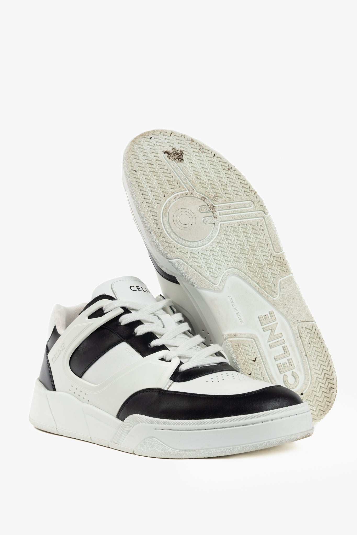 Celine CT-07 Optic White & Black Calfskin Low Lace-Up Trainers